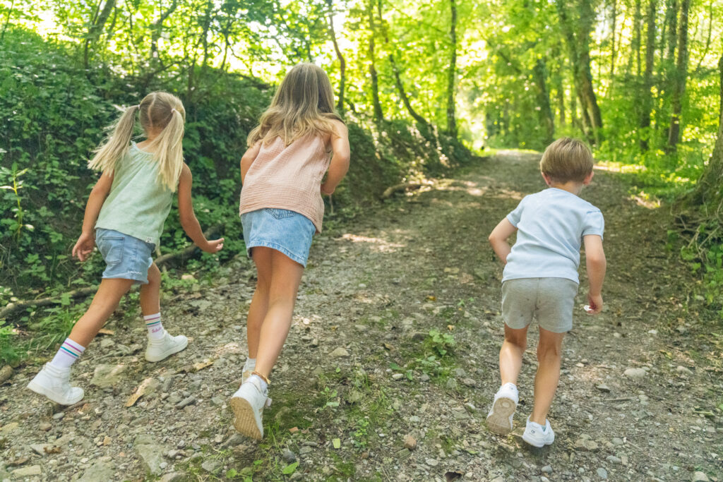Kinder laufen im Wald