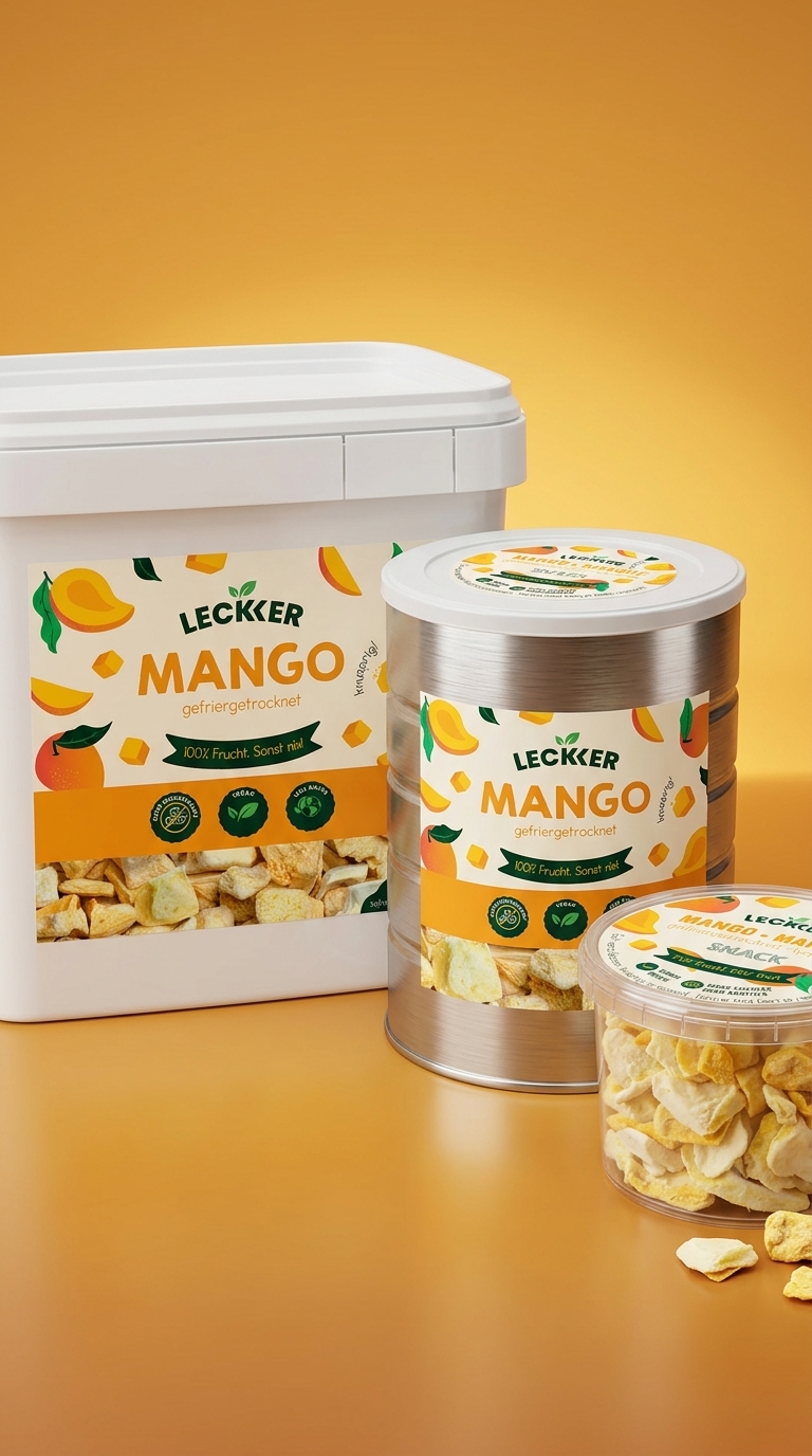 Gefriergetrocknete Mango in Edelstahl Dose