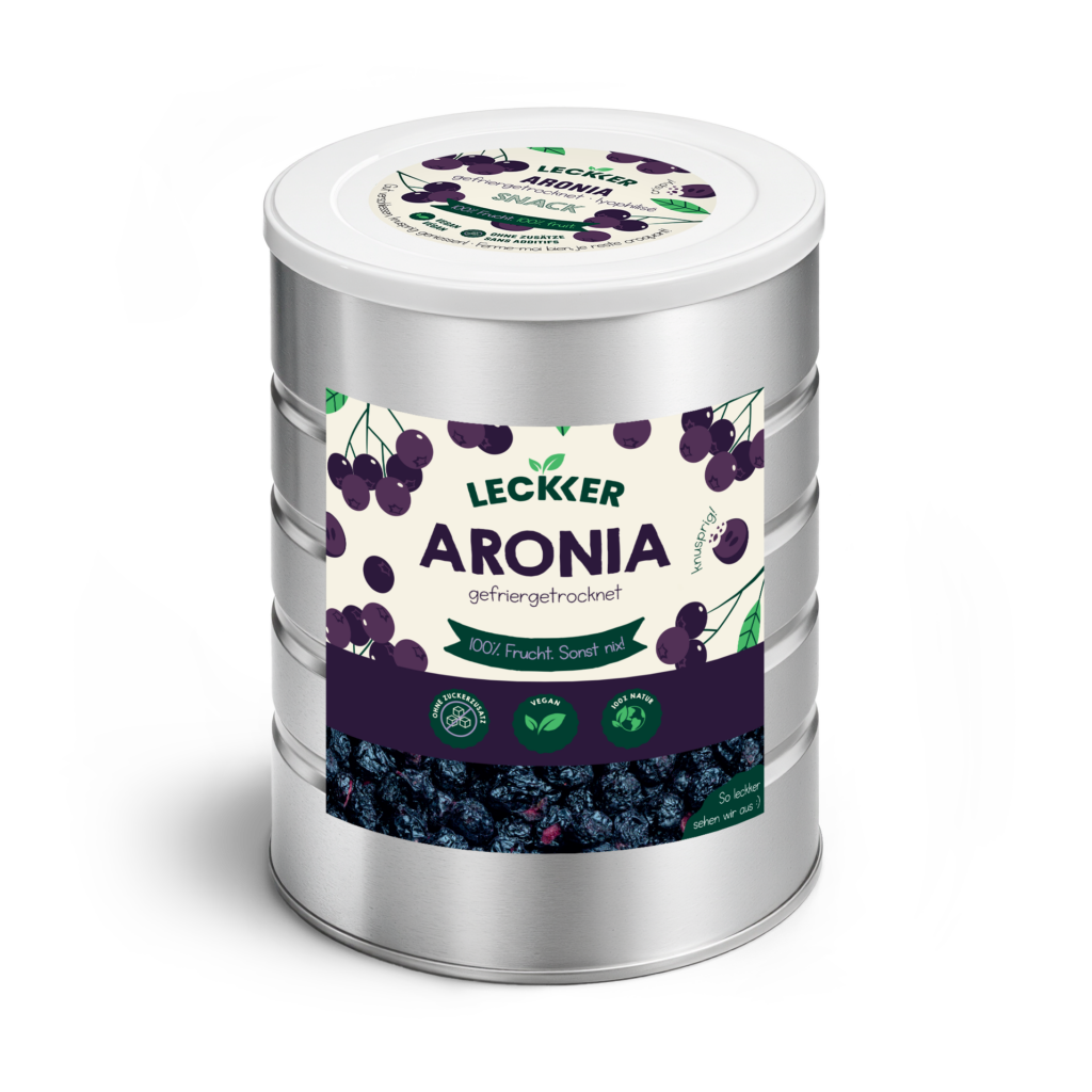 Gefriergetrocknete Aronia von leckker in Edelstahl Dose