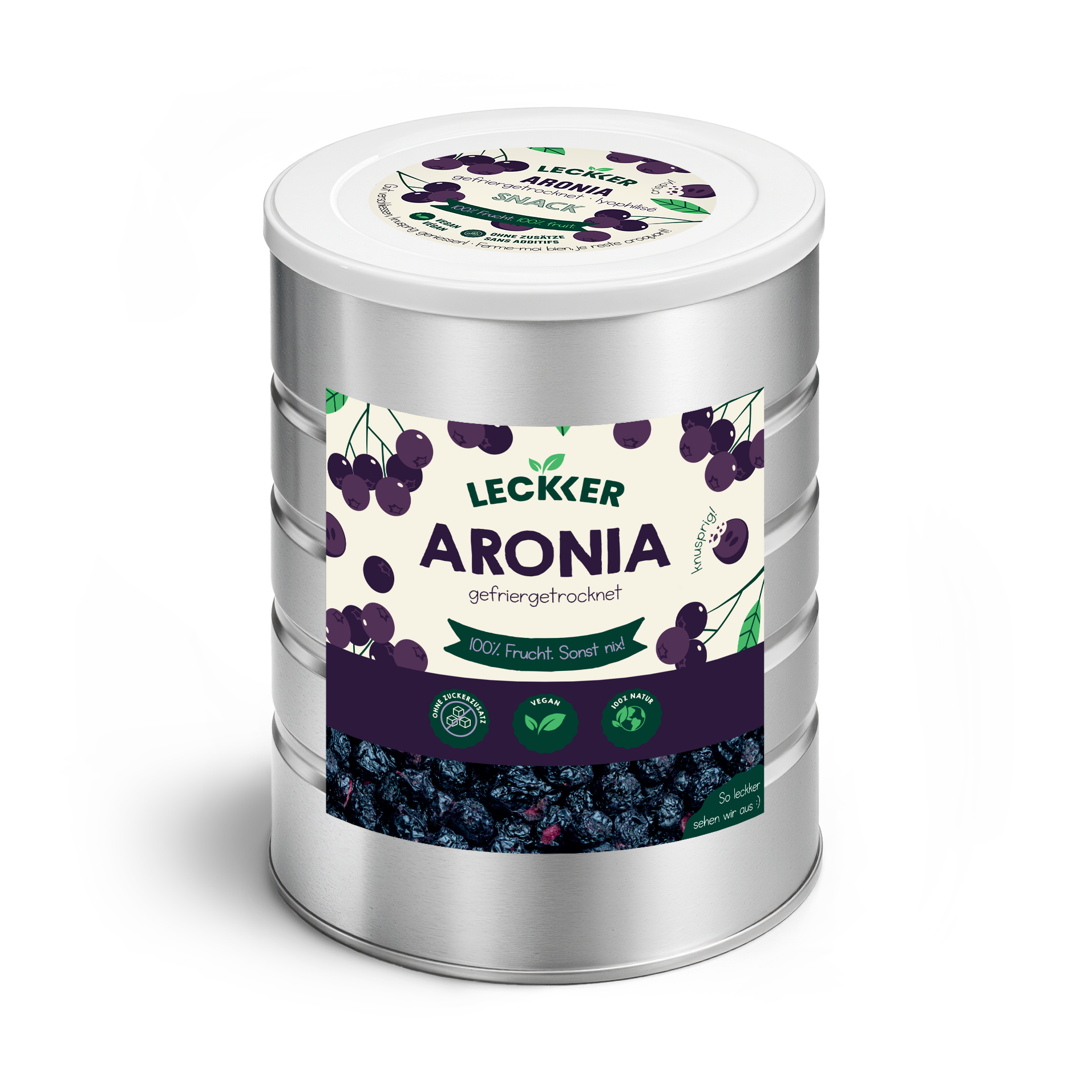 Gefriergetrocknete Aroniabeeren in Edelstahl Dose