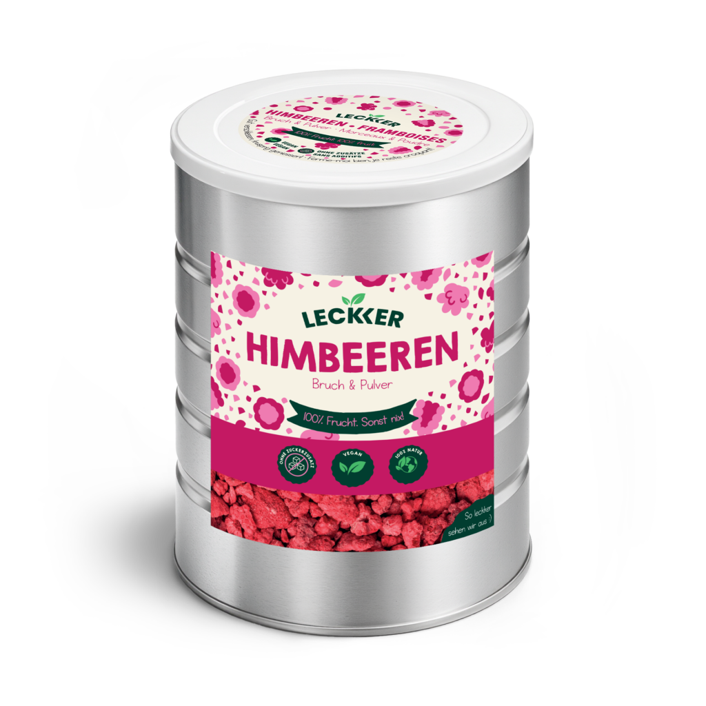 Gefriergetrocknete Himbeeren in Edelstahl Dose