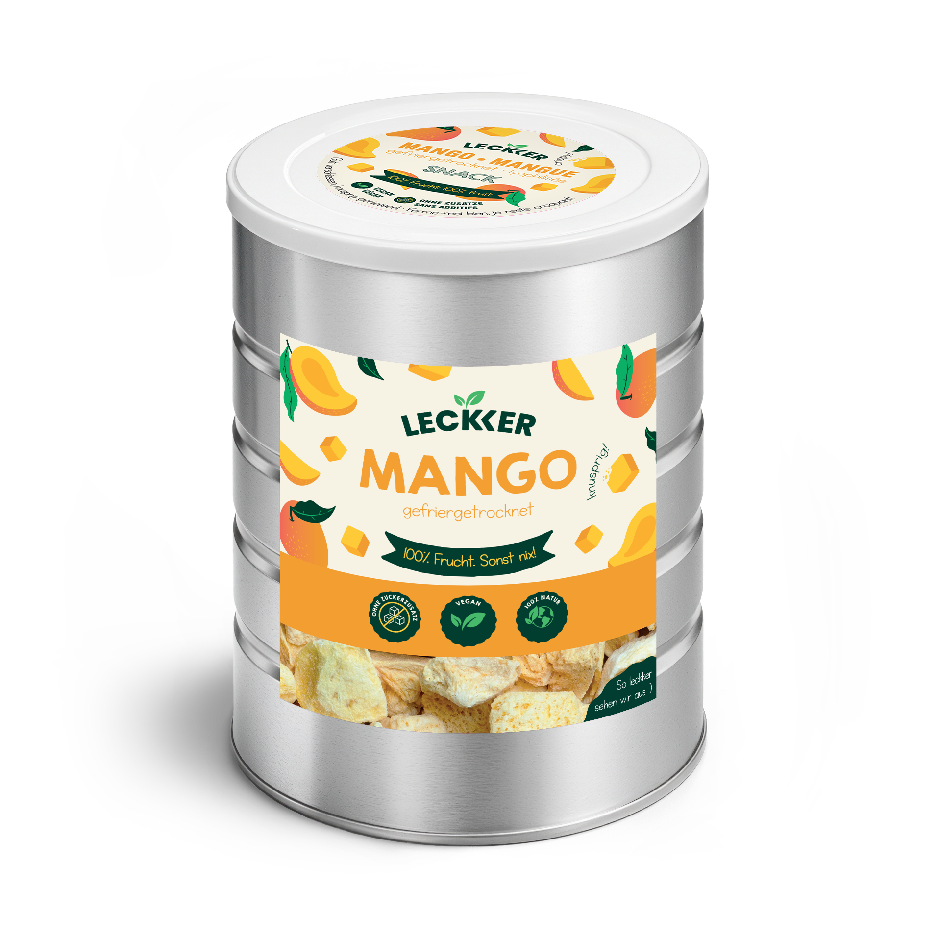 Gefriergetrocknete Mango in Edelstahl Dose