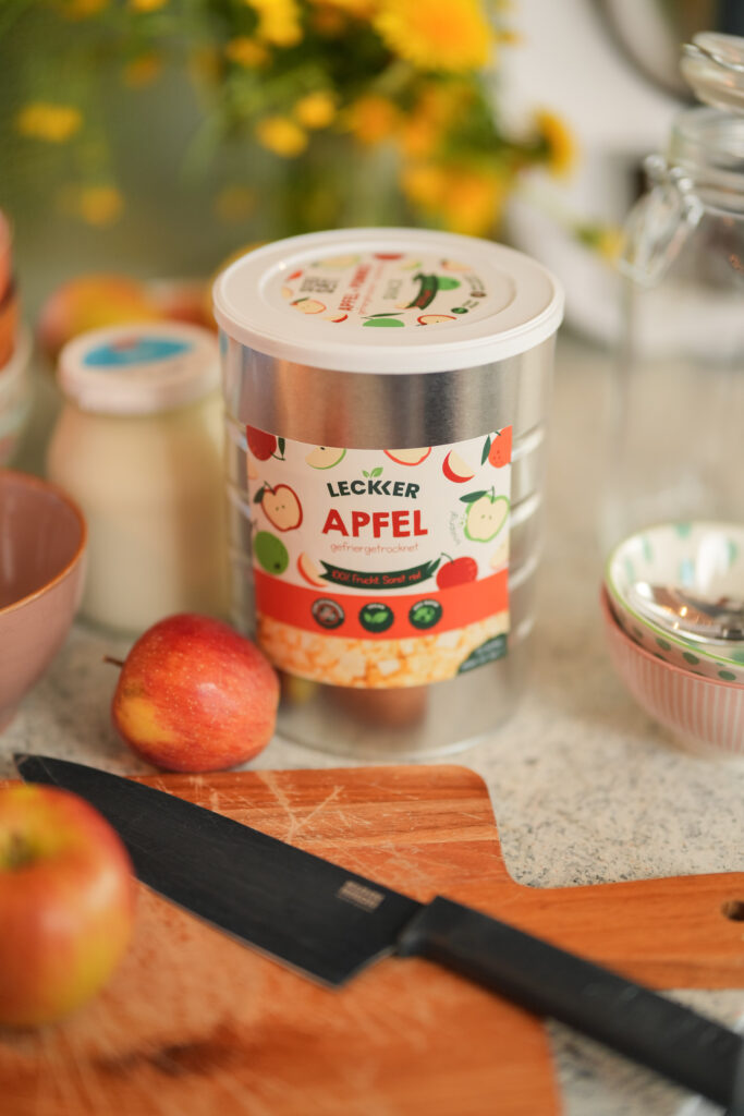 Gefriergetrockneter Apfel von leckker in Edelstahl Dose